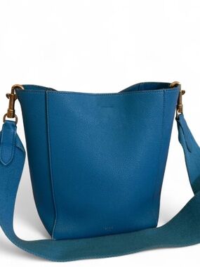 authentic Celine Blue Leather Small Seau Sangle Shoulder Bag